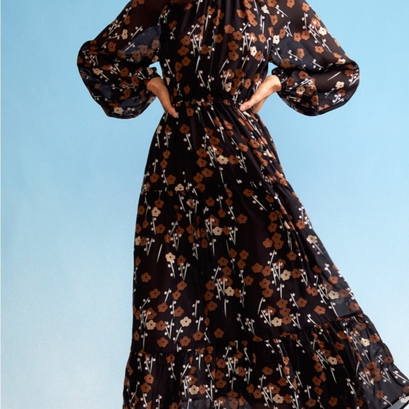 NWT Cynthia Rowley Blossom Black Floral Silk Maxi Dress Size Small - Picture 14 of 14